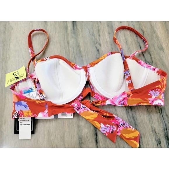 SUNDAZED Terracotta Beka Bow Floral Bikini Top 32B NWT - Picture 3 of 5